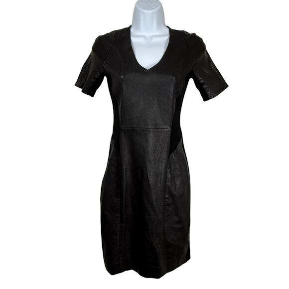Theory Dress Womens 2 Black Lamb Leather Goth Dark Romantic Contemporary - Picture 2 of 11